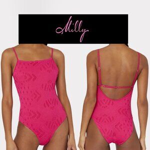 MILLY CABANA Hot Pink Geo Lace One Piece Swimsuit